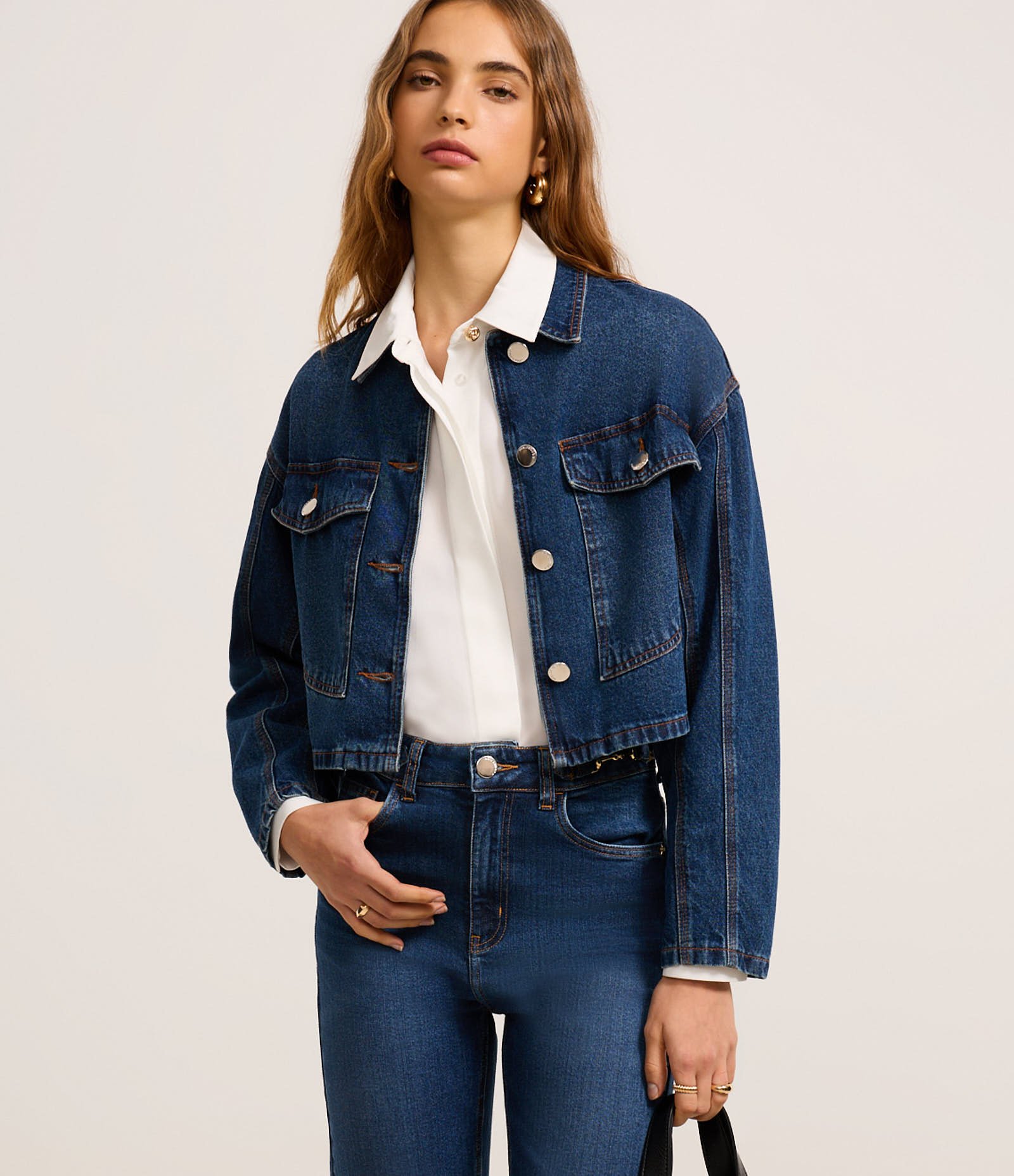 Jaqueta Jeans com Abotoamento e Bolso Western Azul 1
