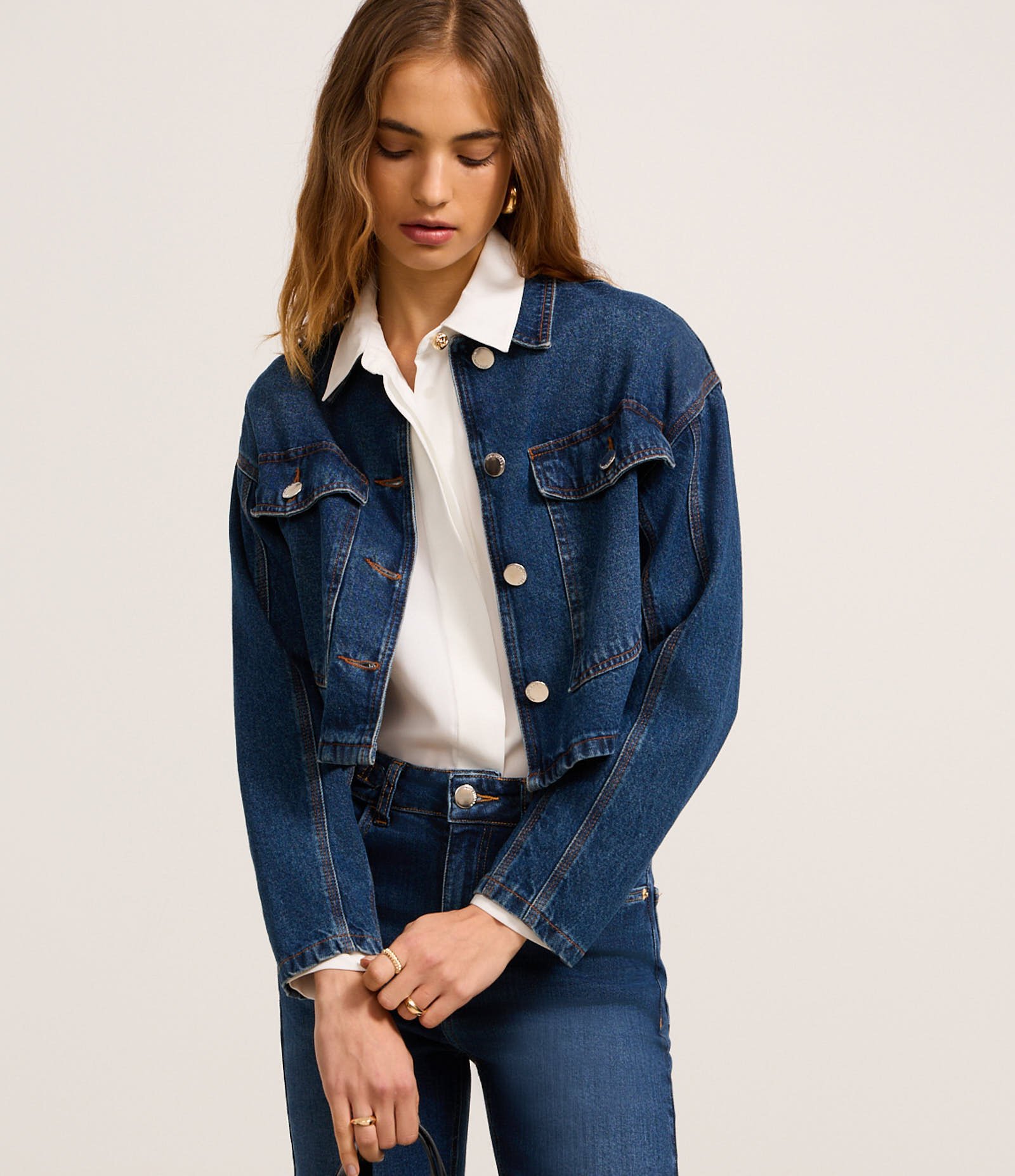 Jaqueta Jeans com Abotoamento e Bolso Western Azul 4