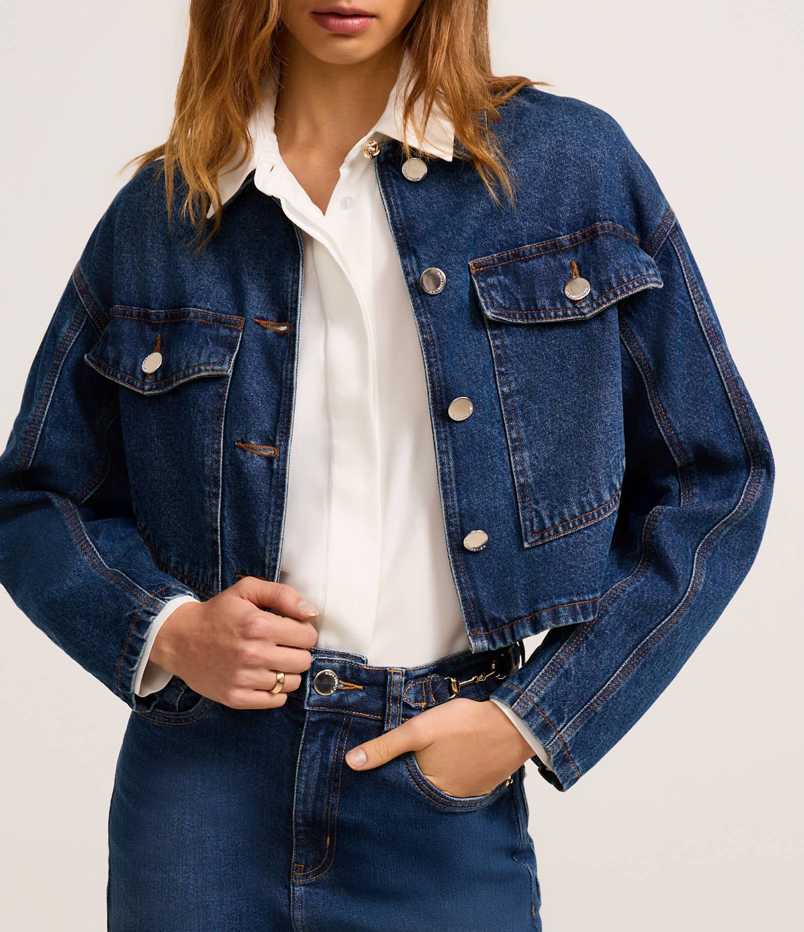 Jaqueta Jeans com Abotoamento e Bolso Western Azul 5