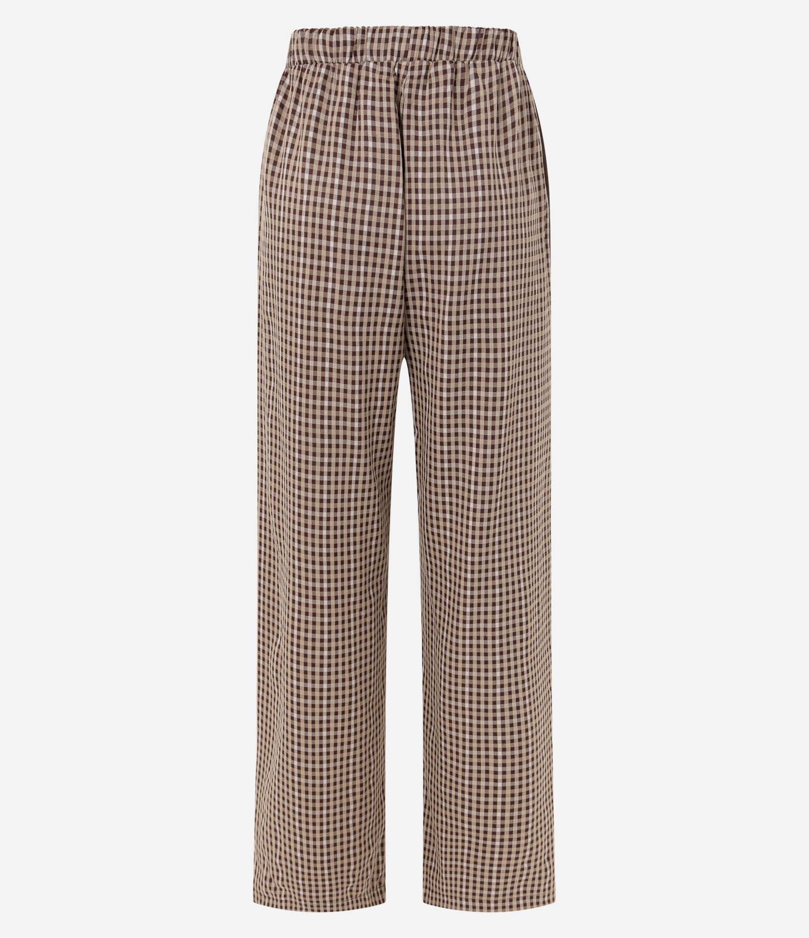 Calça Reta em Alfaiataria Xadrez e Detalhe Contrastante na lateral Marrom 9
