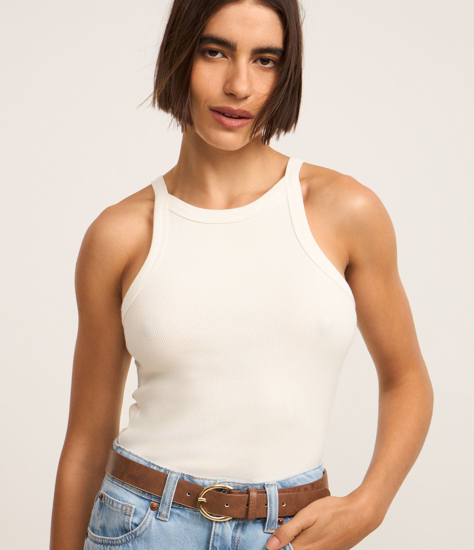 Blusa Canelada em Ribana com Gola Redonda Branco 1