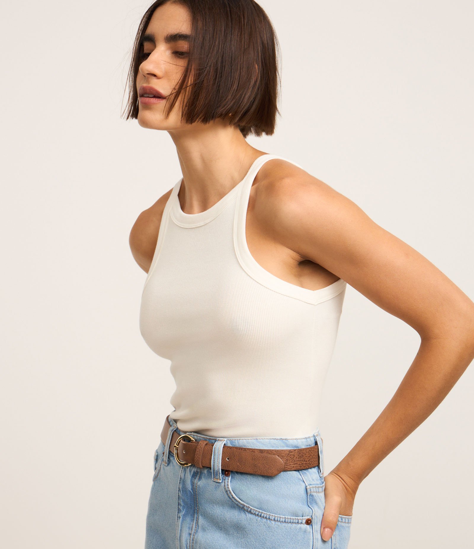 Blusa Canelada em Ribana com Gola Redonda Branco 5