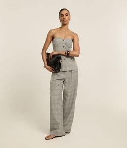 Calça Reta Alfaiatada com Estampa Xadrez Príncipe de Gales