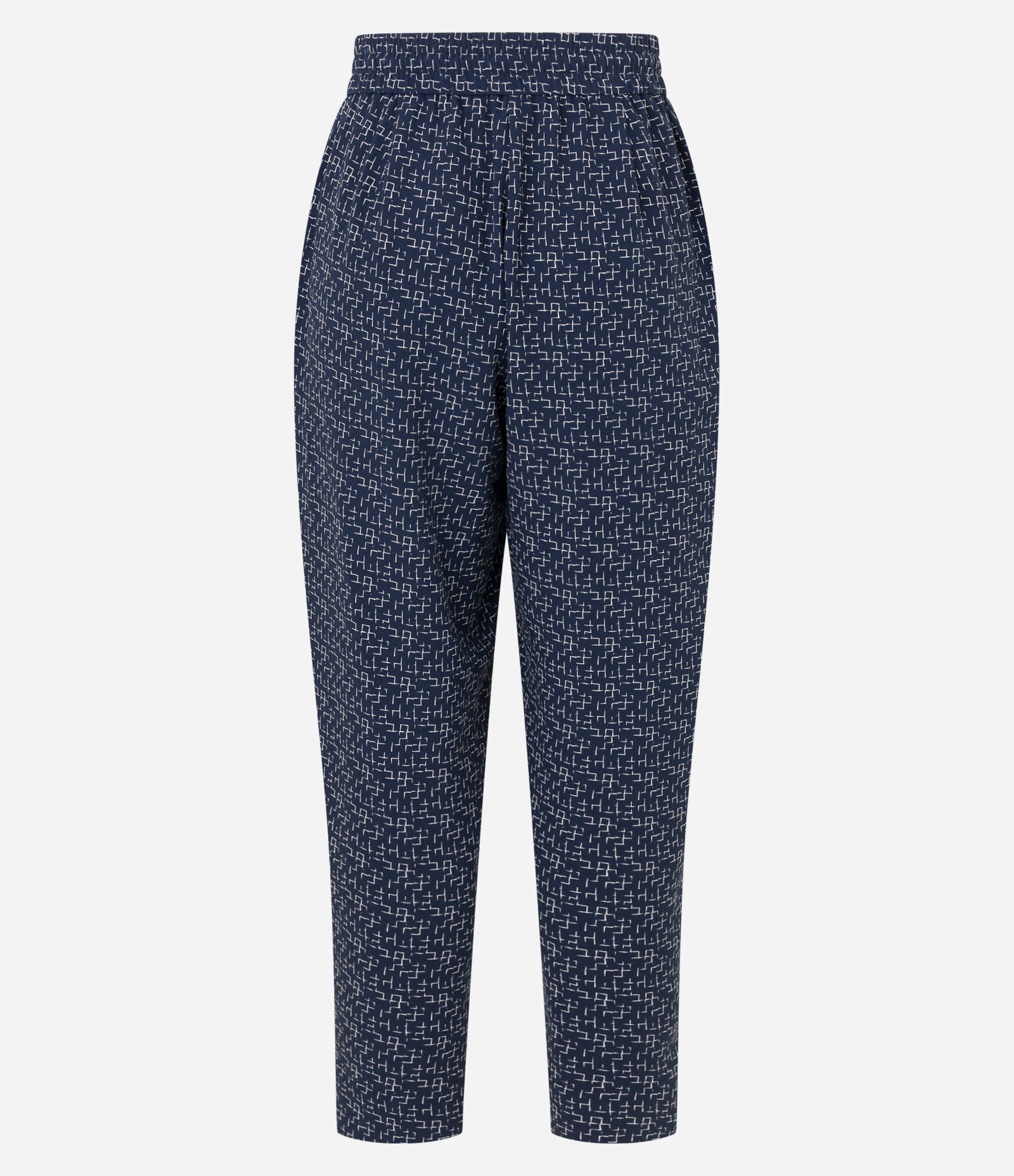 Calça Fluida Cintura Alta em Crepe com Estampa Geométrica Azul Escuro 6