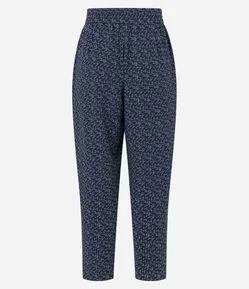 Calça Fluida Cintura Alta em Crepe com Estampa Geométrica