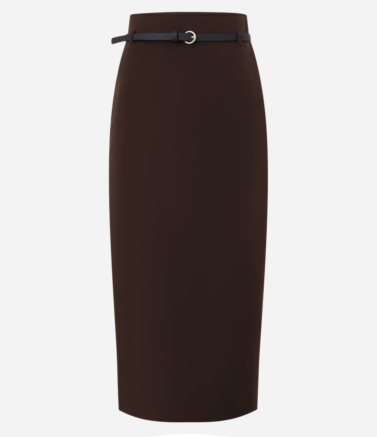 Saia Midi Alfaiatada com Cinto de Fivela Redonda e Fenda nas Costas Marrom 8