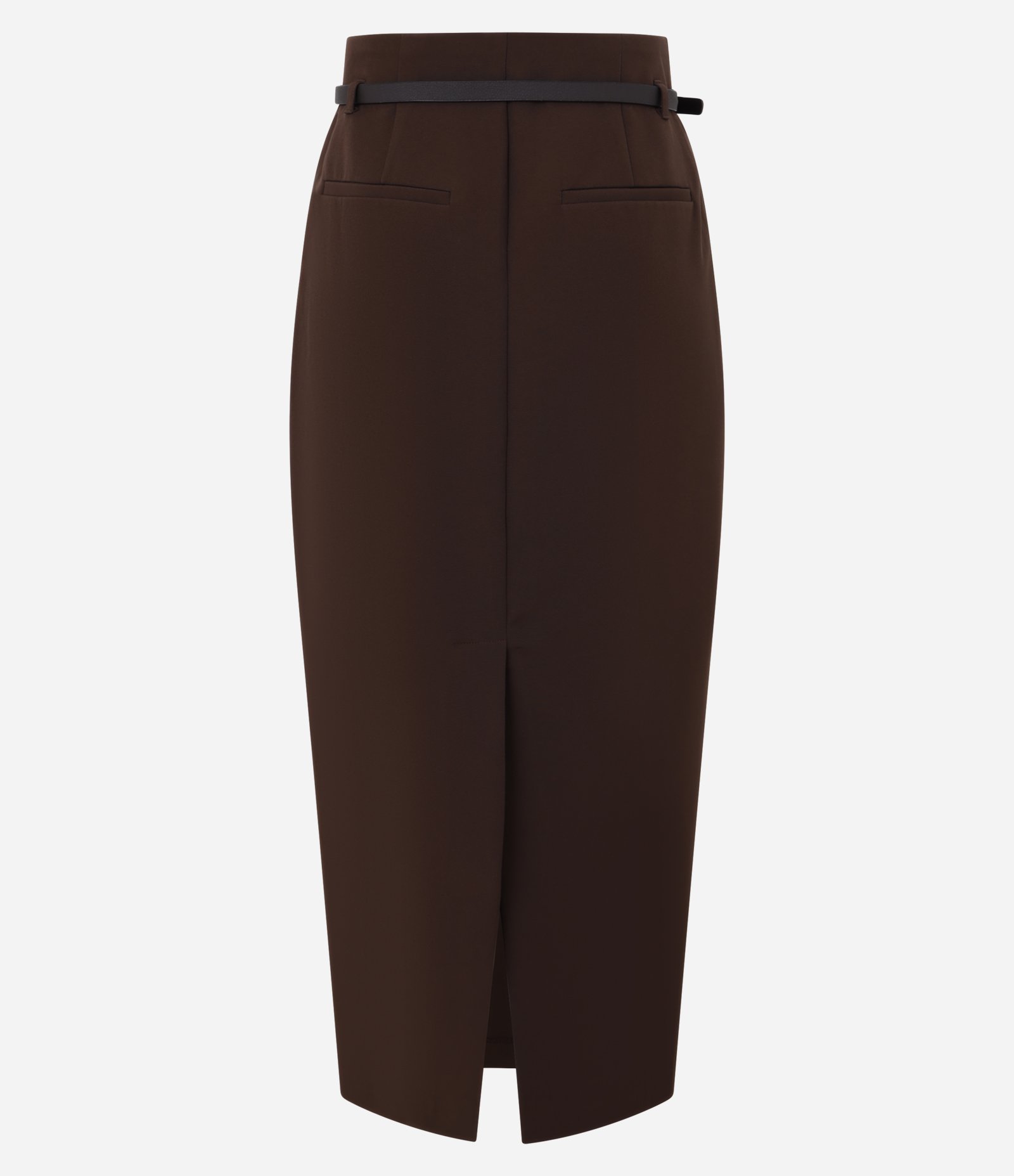 Saia Midi Alfaiatada com Cinto de Fivela Redonda e Fenda nas Costas Marrom 9