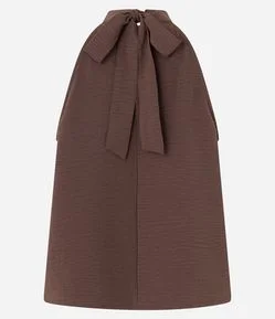 Blusa Frente Única em Crepe com Amarração na Gola Alta