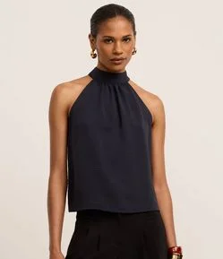Blusa Frente Única em Crepe com Amarração na Gola Alta