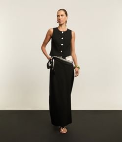 Saia Lápis Midi Alfaiatada com Transpasse no Cós e Pences