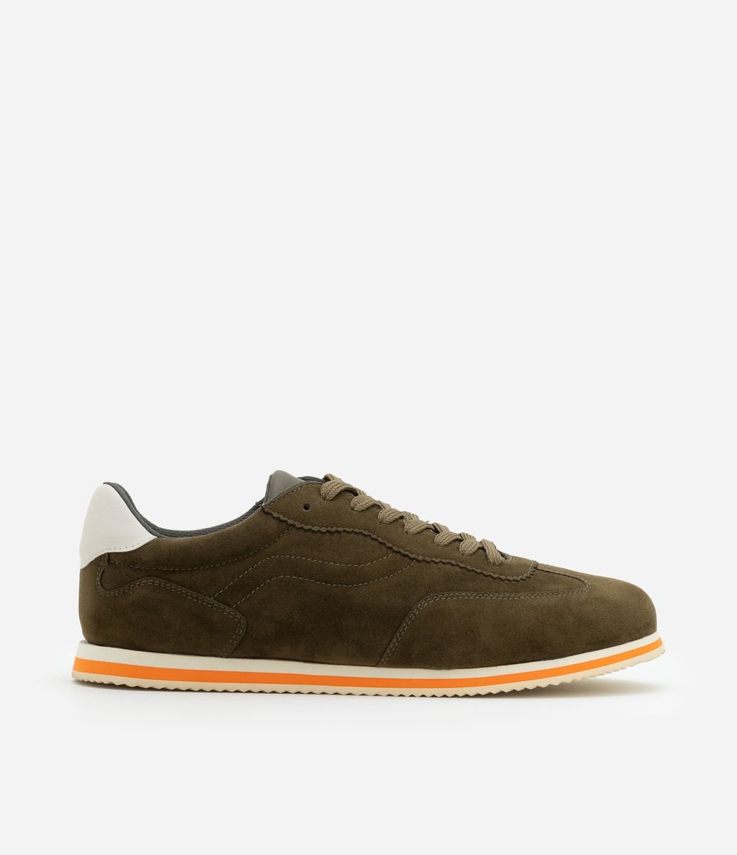 ecox　SUEDE Tênis Retrô Sintético com Recortes Efeito Camurça Verde