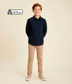 Camisa Infantil com Fibra de Bambu e Fechamento por Botões - Tam 5 a 14 Anos
