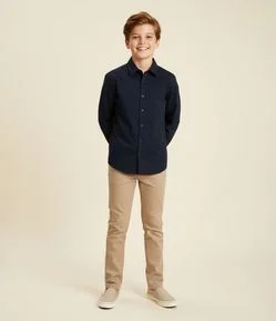 Camisa Infantil com Fibra de Bambu e Fechamento por Botões - Tam 5 a 14 Anos