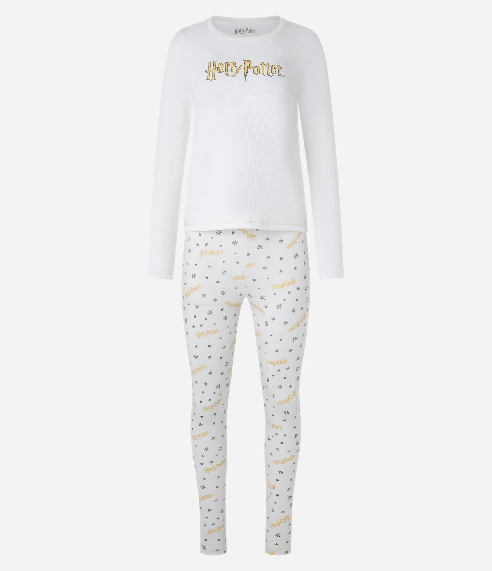 Pijama Longo em Ribana com Estampa Harry Potter Branco 4
