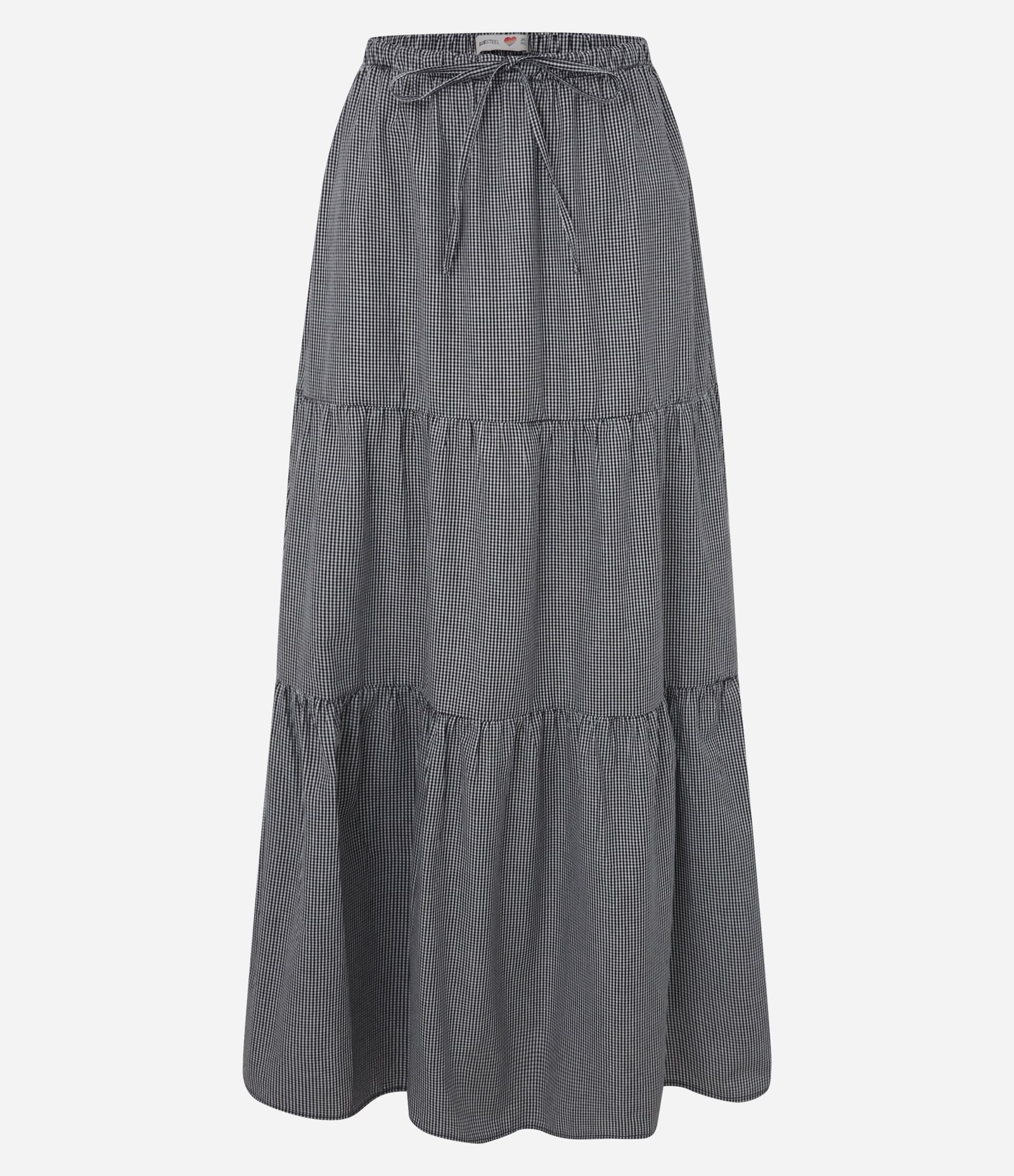 Saia Midi em Tricoline Estampado com Estampa Xadrez Vichy Preto/ Branco 6