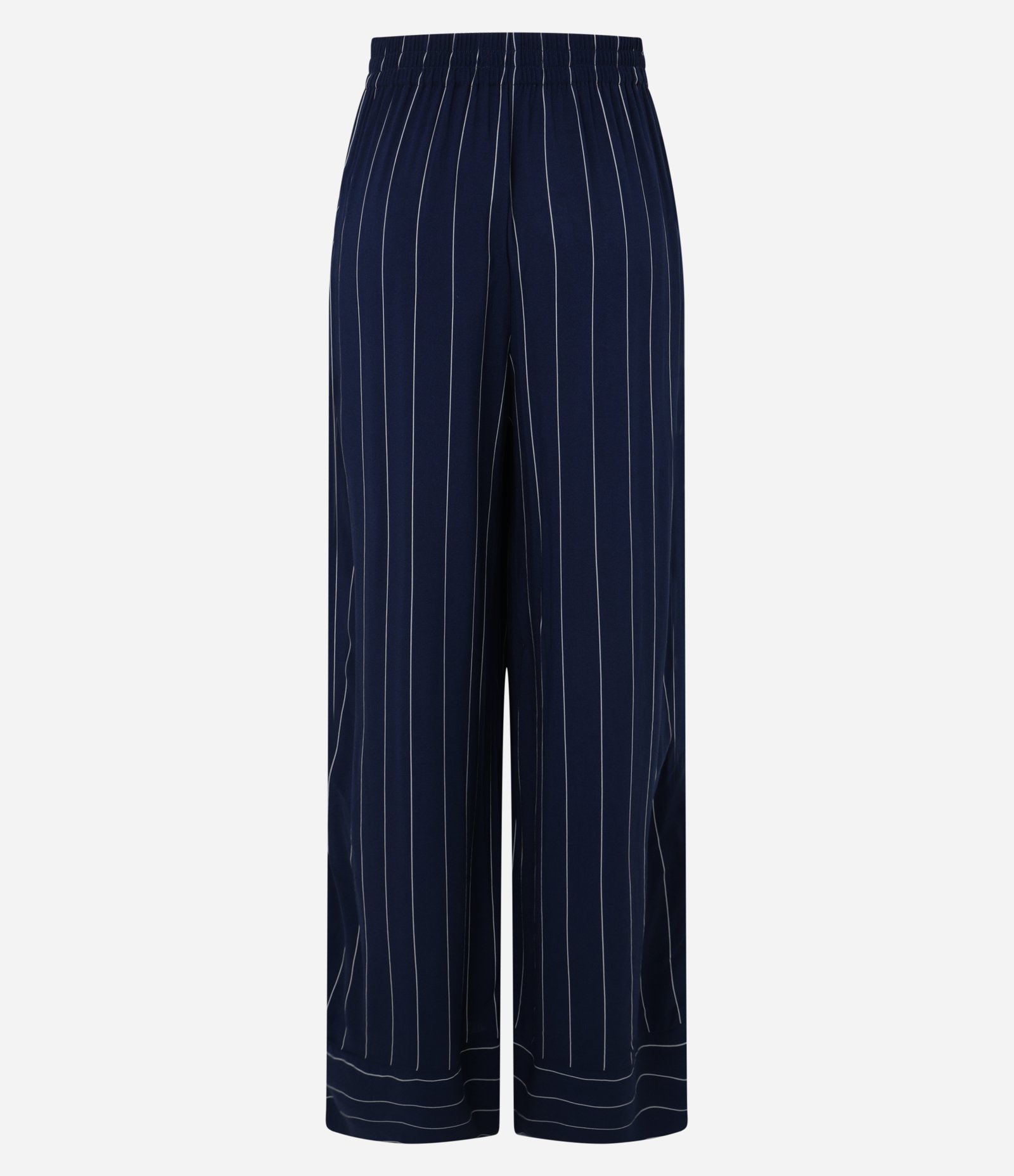 Calça Reta de Cintura Alta com Listras e Barra Larga Azul Marinho 6