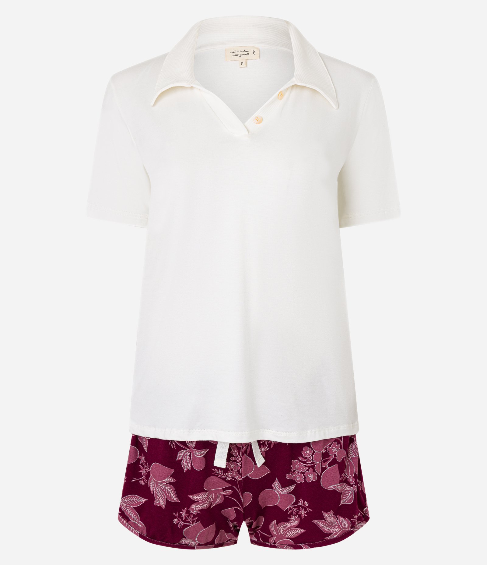 Pijama Short Doll em Viscose com Gola Polo e Short Floral Off White/Vermelho 5