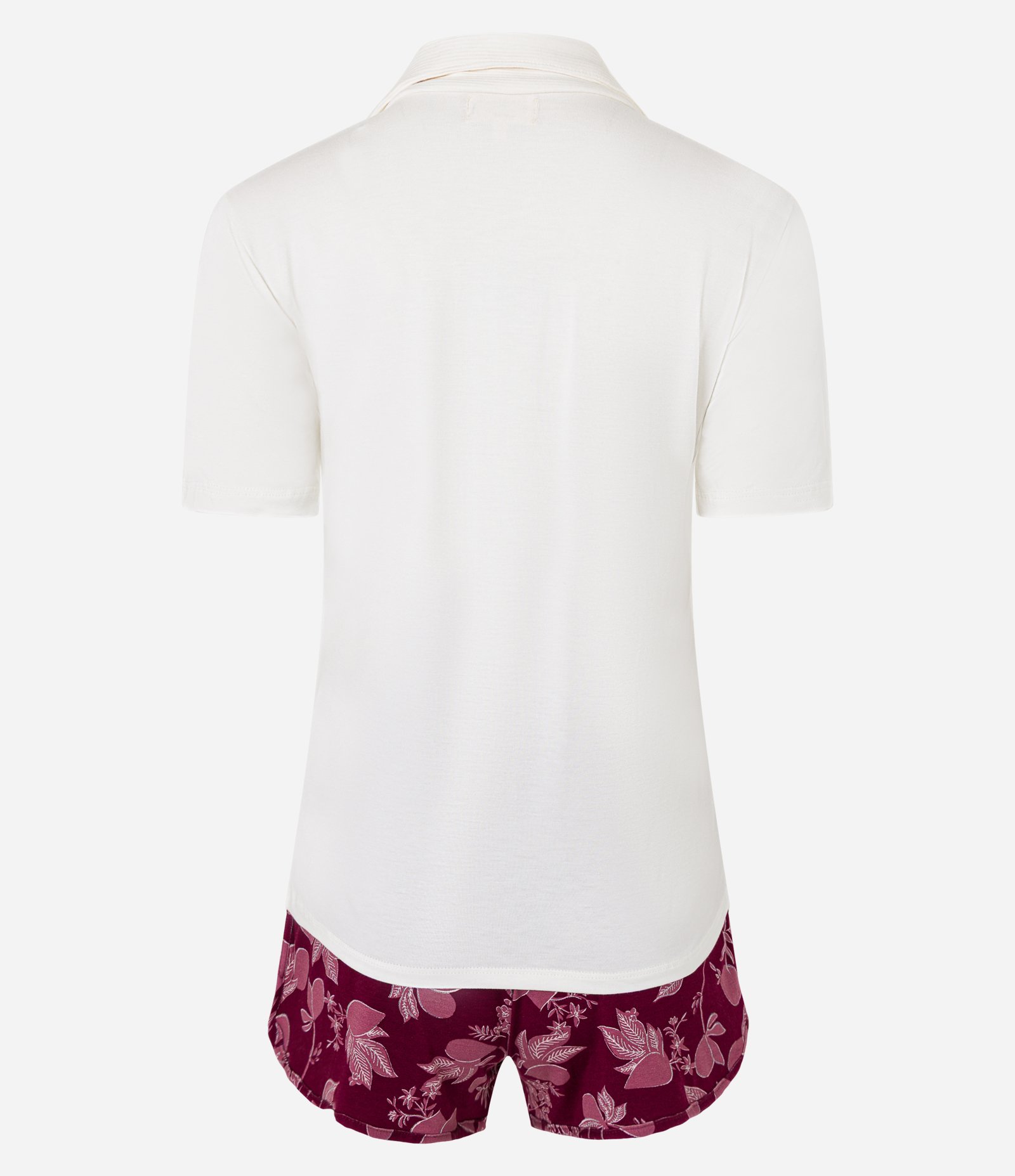 Pijama Short Doll em Viscose com Gola Polo e Short Floral Off White/Vermelho 6