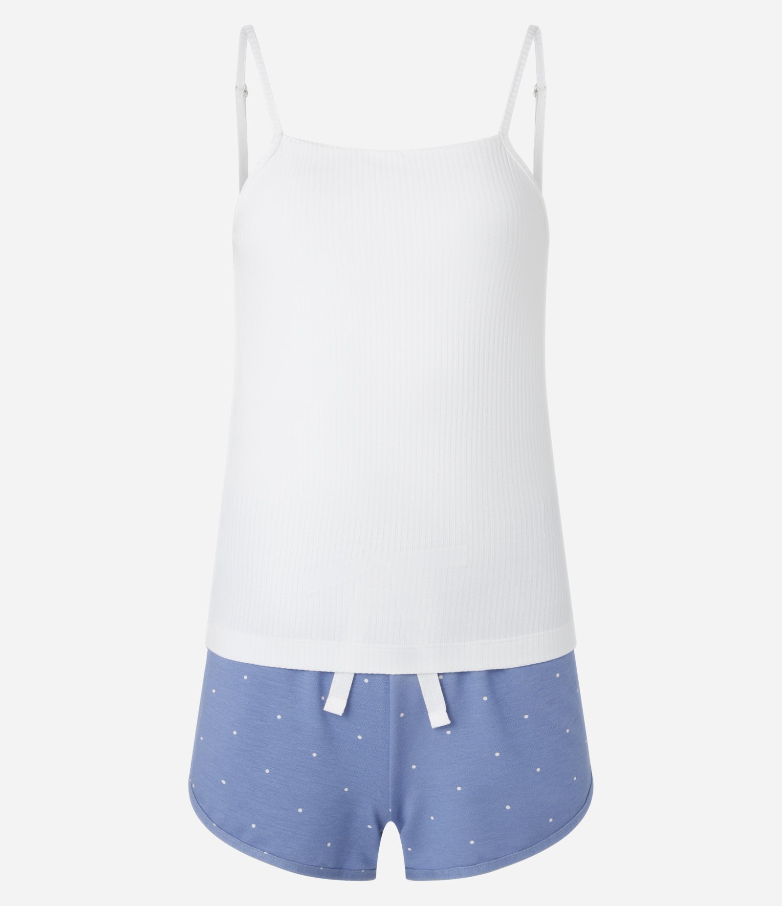 Pijama Short Doll Alcinha em Viscose com Short Poá Branco/Azul 3