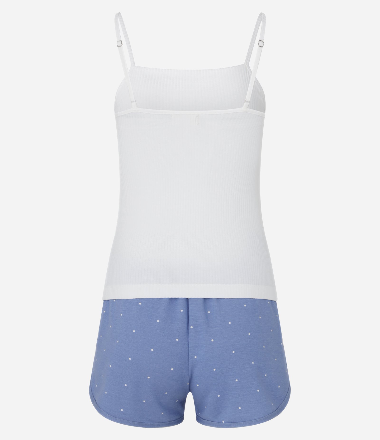 Pijama Short Doll Alcinha em Viscose com Short Poá Branco/Azul 5