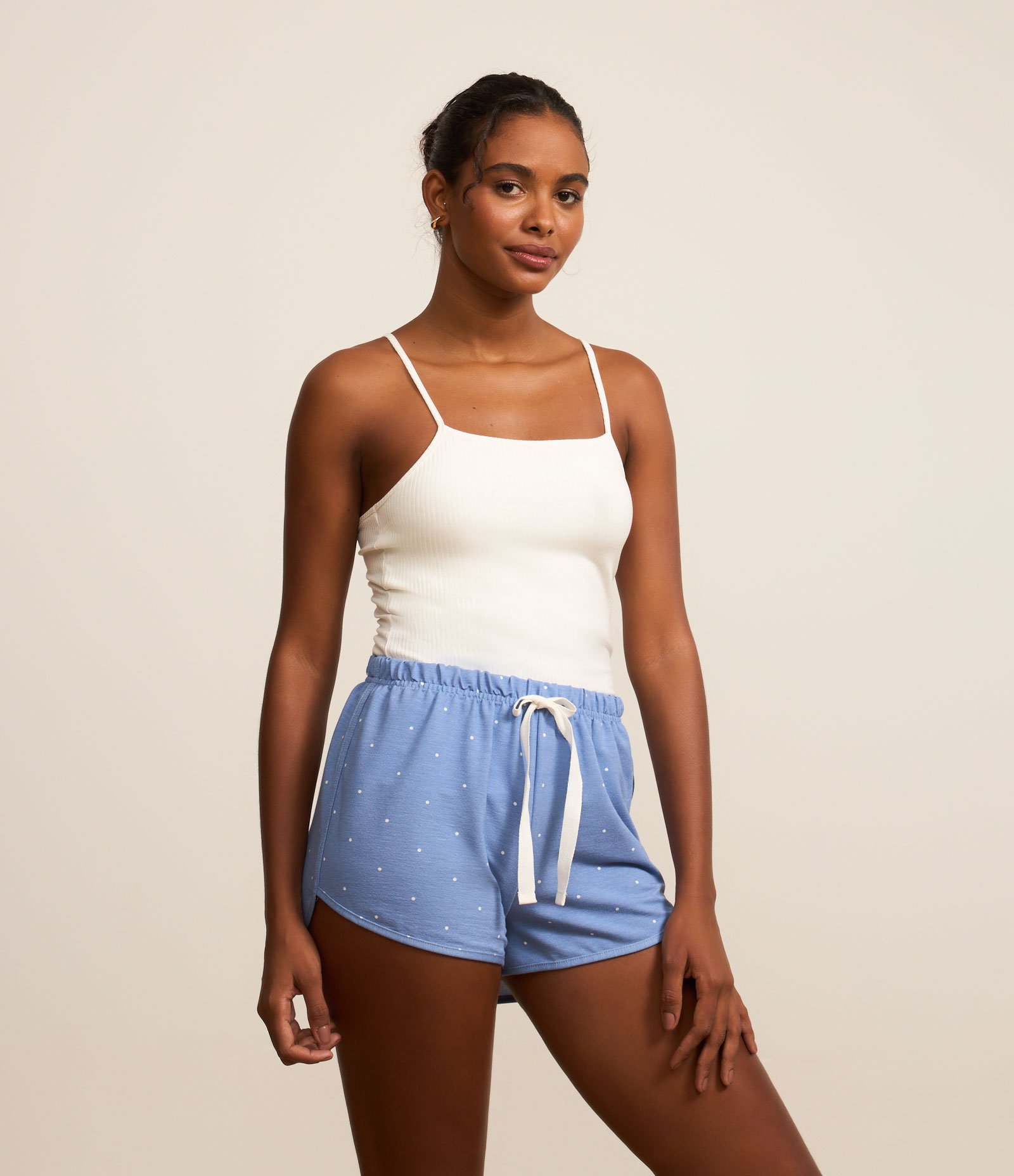 Pijama Short Doll Alcinha em Viscose com Short Poá Branco/Azul 1