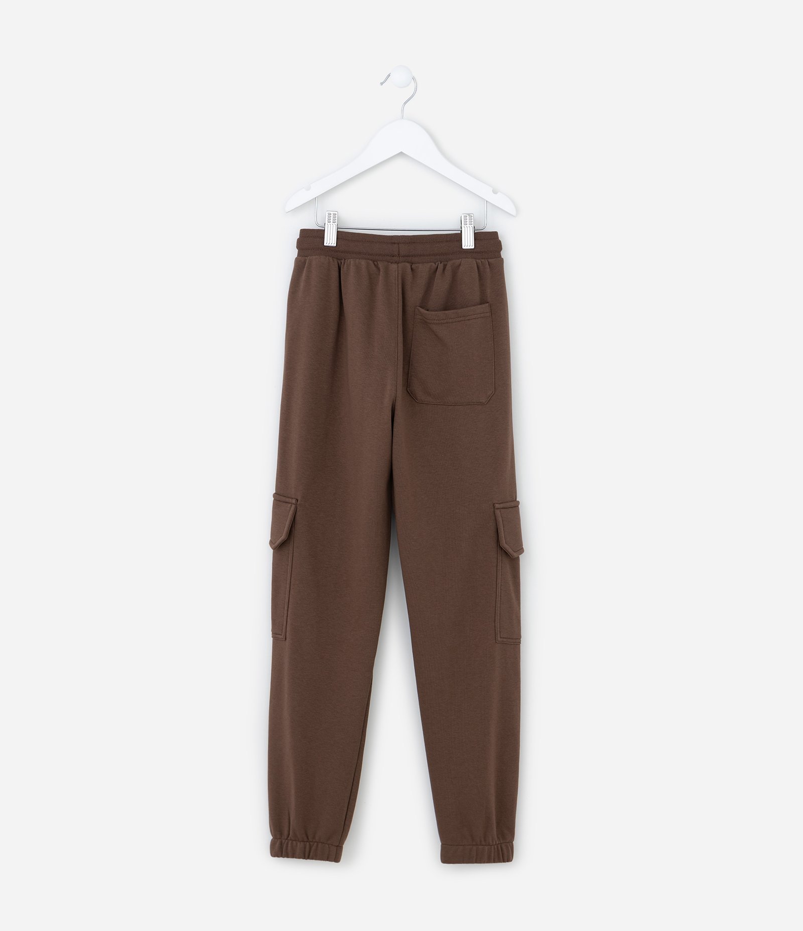 Calça Infantil em Moletom com Bolso Cargo - Tam 5 a 14 Anos Marrom 2