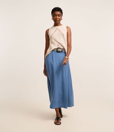 Saia Evasê Midi em Viscose com Cinto de Ráfi Saia Evasê Midi em Viscose com Cinto de Ráfi