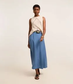 Saia Evasê Midi em Viscose com Cinto de Ráfi