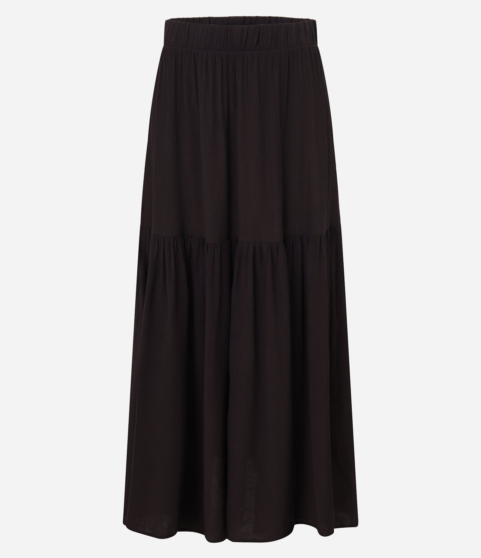 Saia New Midi em Crepe com Babado e Cós Elástico Java Marrom 5