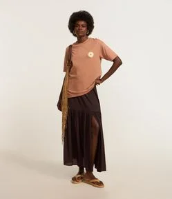 Saia New Midi em Crepe com Babado e Cós Elástico Java