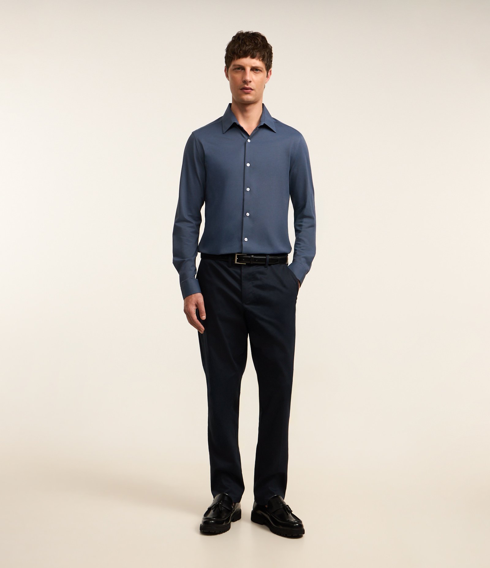 Camisa Slim em Algodão Performance Easy Care Azul 2