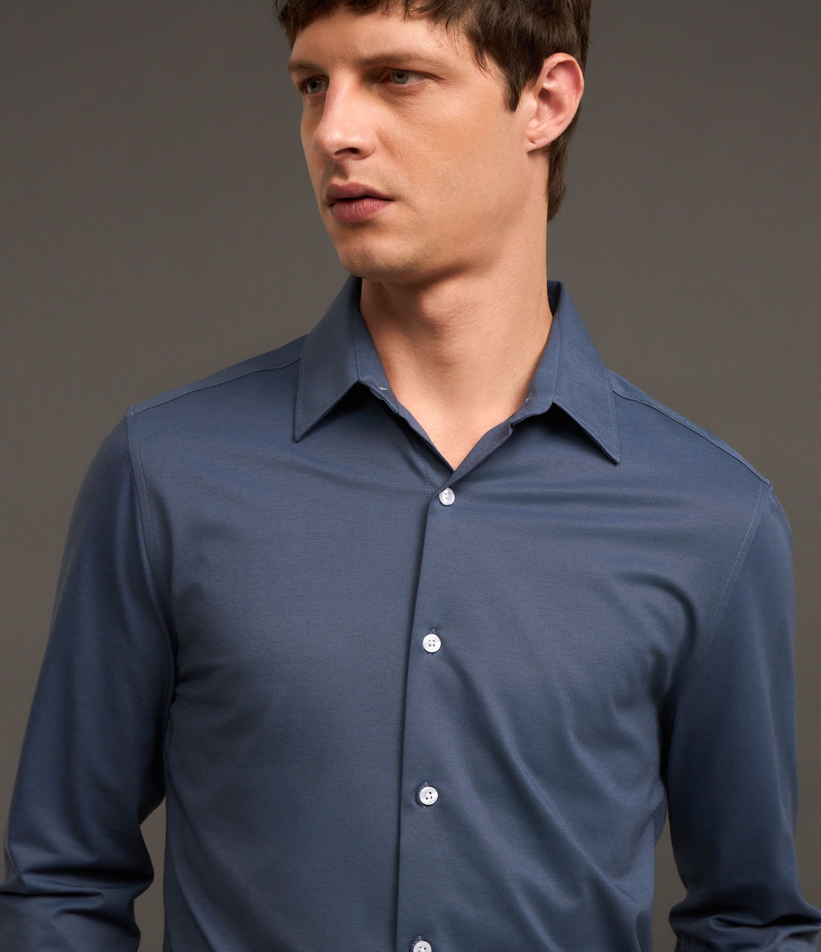 Camisa Slim em Algodão Performance Easy Care Azul 4