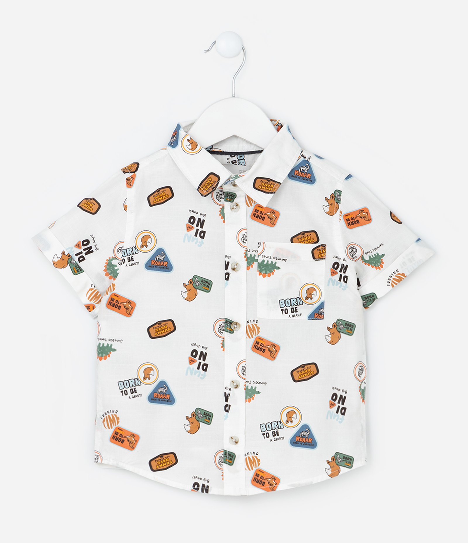 Camisa Infantil com Bolso e Estampa de Dinos - Tam 1 a 6 Anos Branco 2