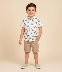 Camisa Infantil com Bolso e Estampa de Dinos - Tam 1 a 6 Anos