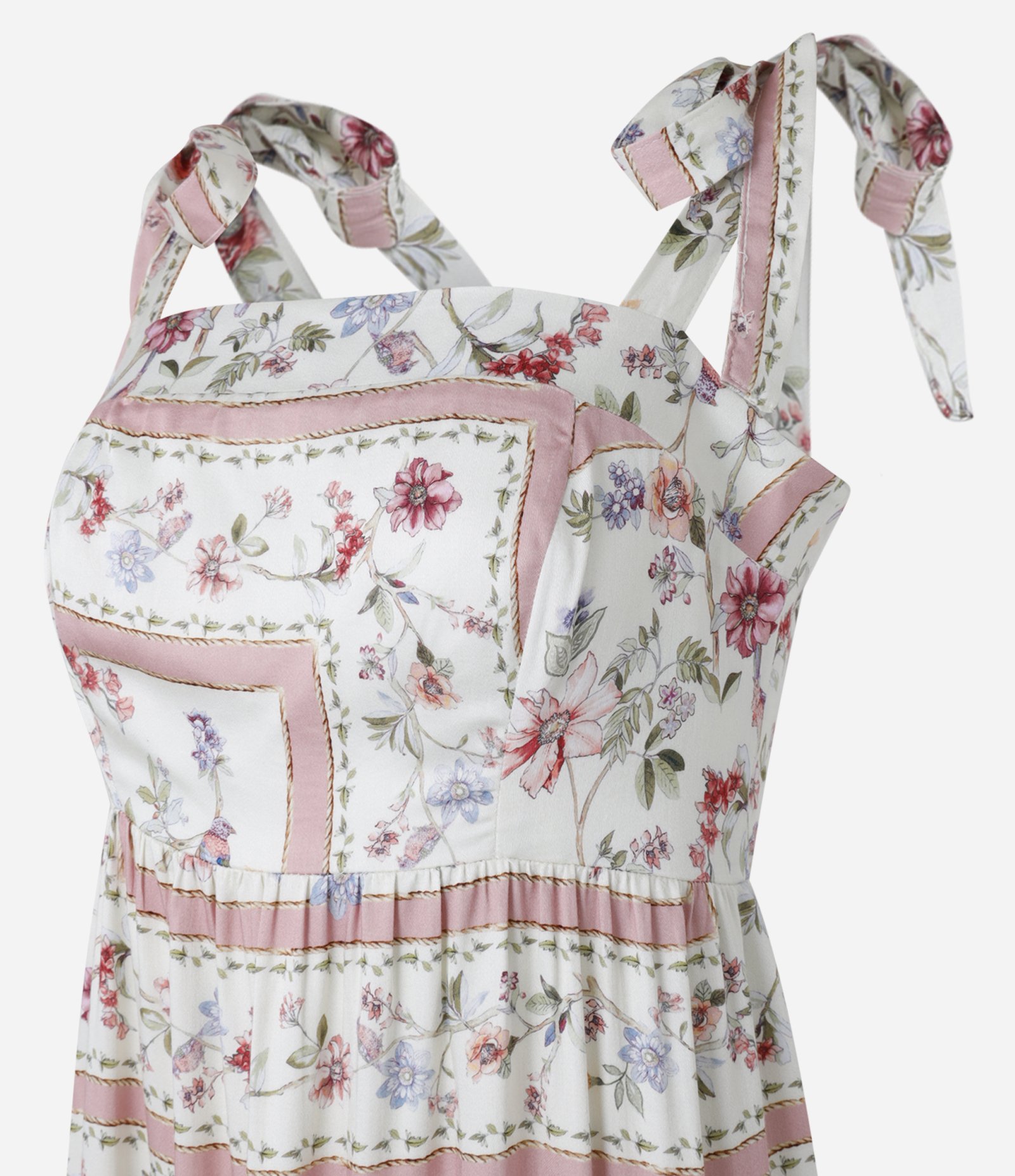 Vestido Evasê Midi em Viscose com Flores Estampadas Off White/Rosa 6