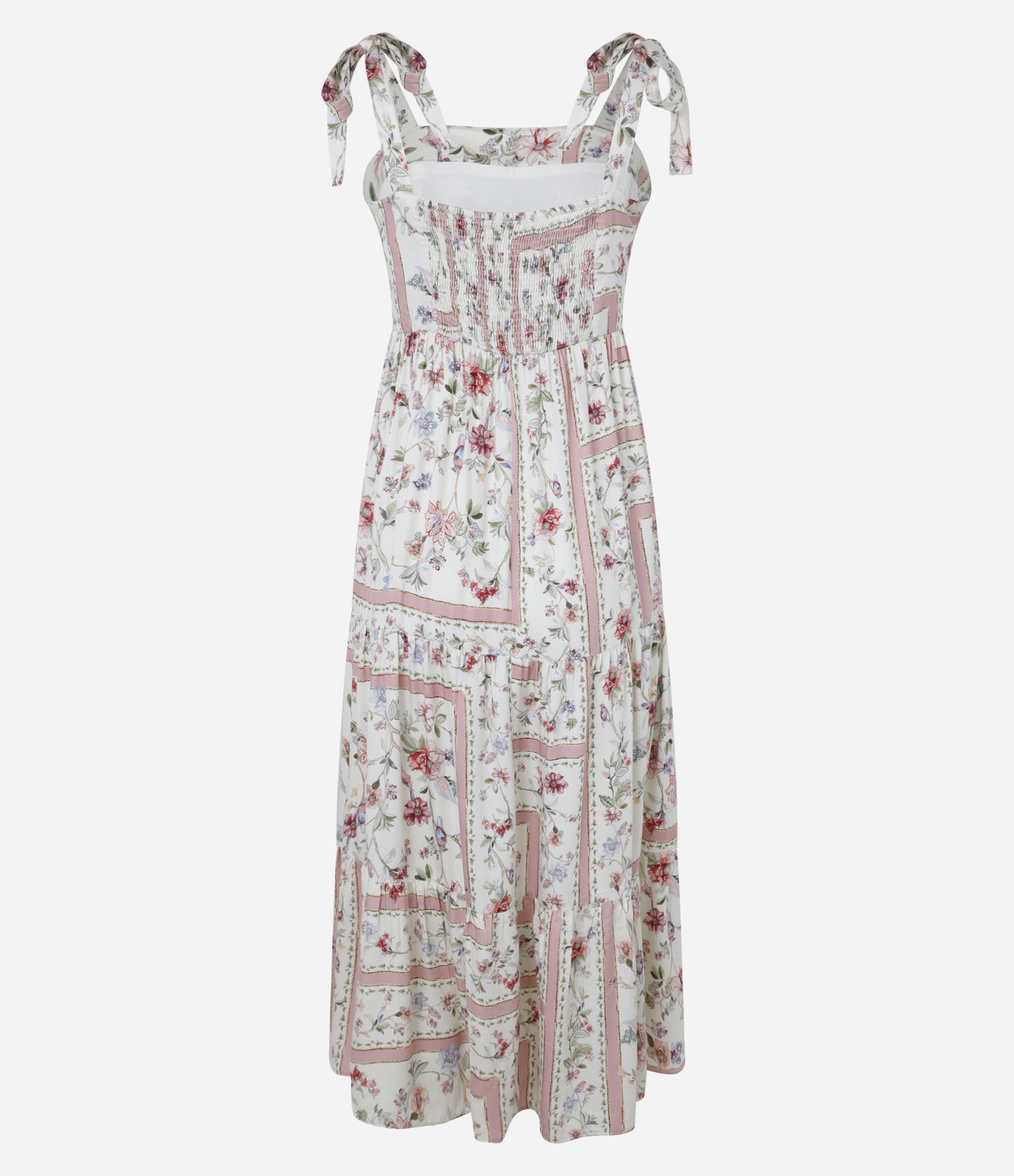 Vestido Evasê Midi em Viscose com Flores Estampadas Off White/Rosa 7
