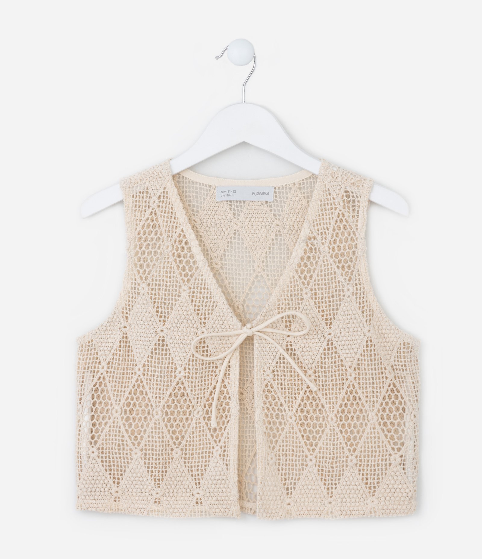 Colete Infantil em Tricô com Amarração - Tam 5 a 14 Anos Bege 1