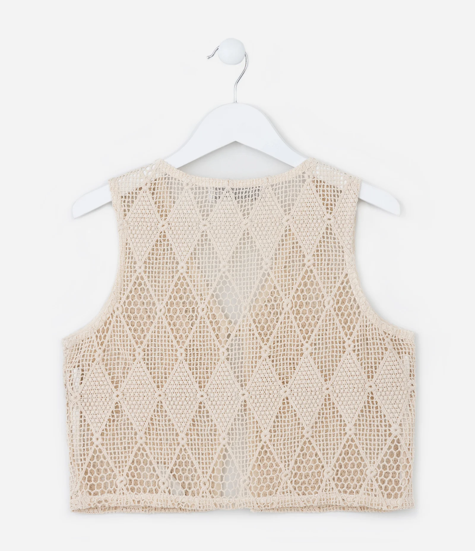 Colete Infantil em Tricô com Amarração - Tam 5 a 14 Anos Bege 2