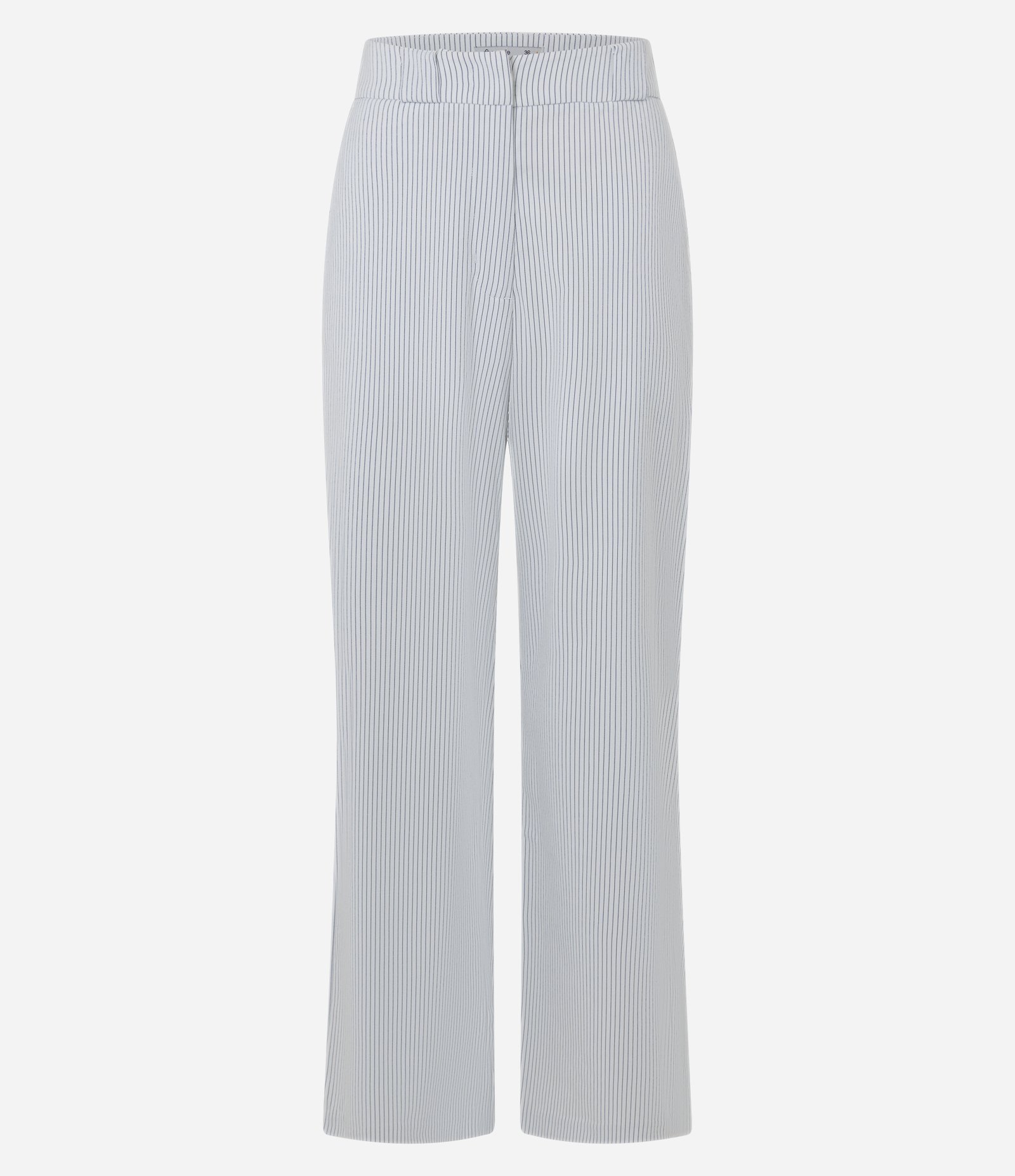 Calça Reta Alfaiatada Listrada com Cintura Alta e Fio Tinto Branco 5