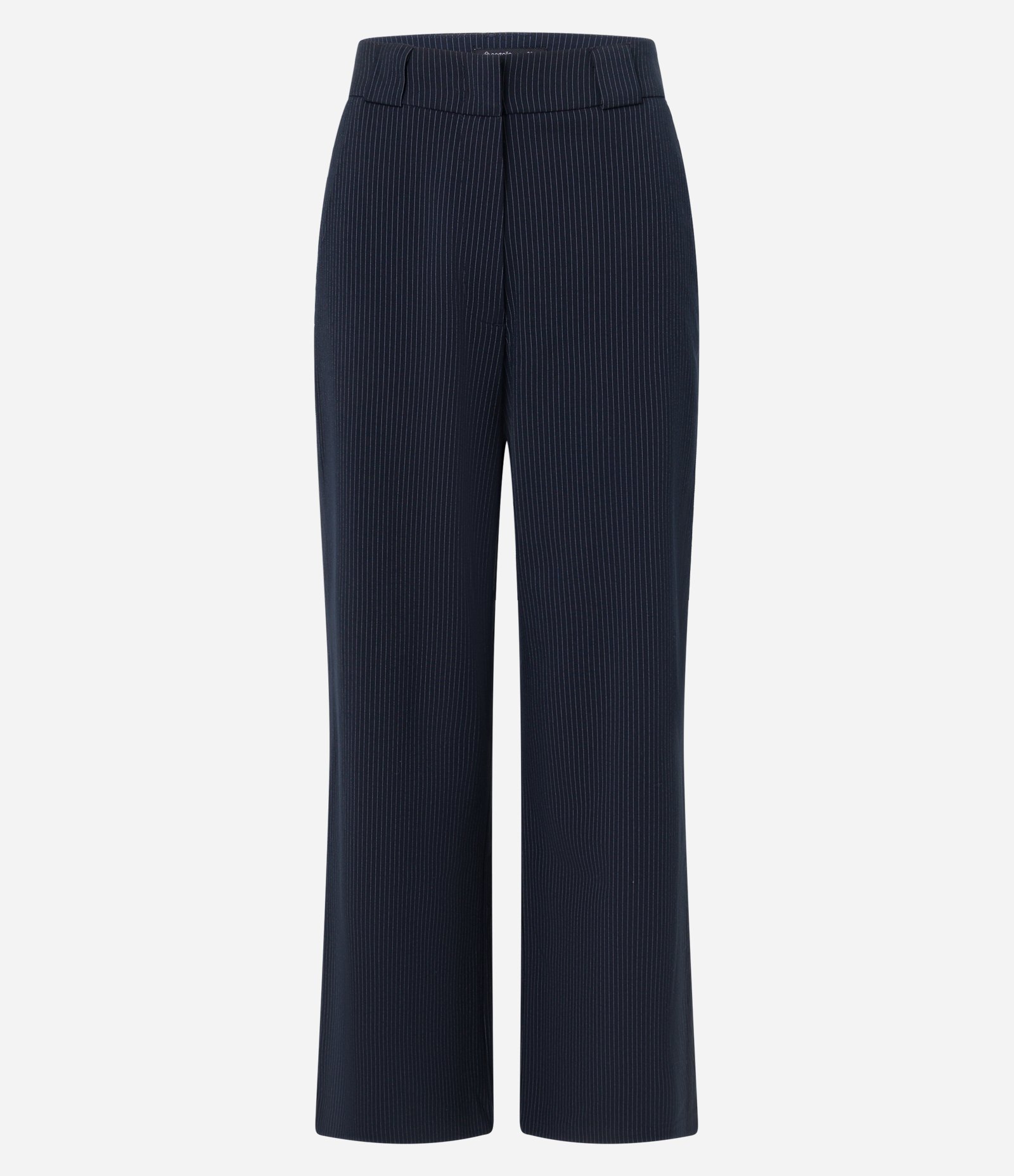 Calça Reta Alfaiatada Listrada com Cintura Alta e Fio Tinto Azul Marinho 5