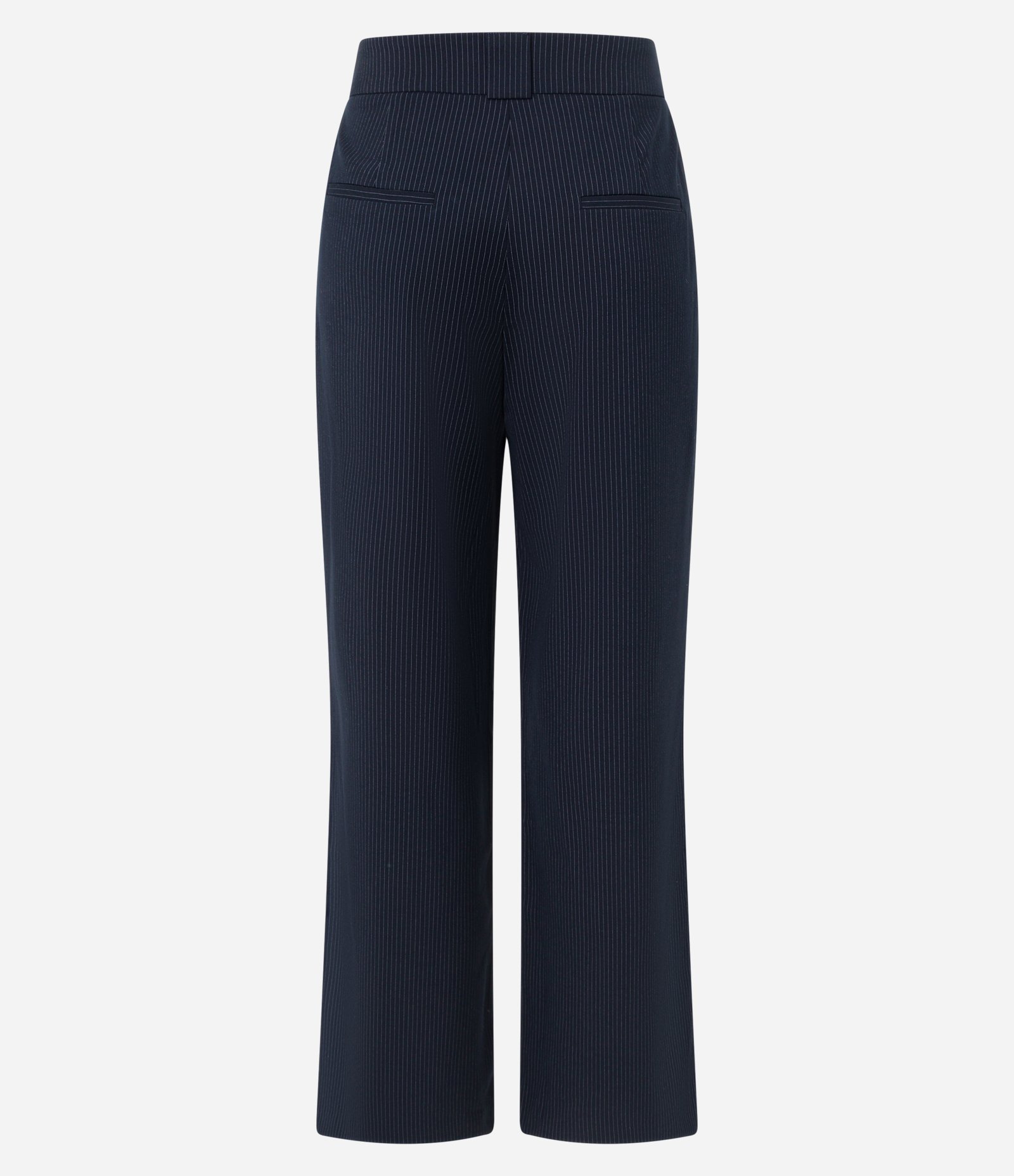 Calça Reta Alfaiatada Listrada com Cintura Alta e Fio Tinto Azul Marinho 6