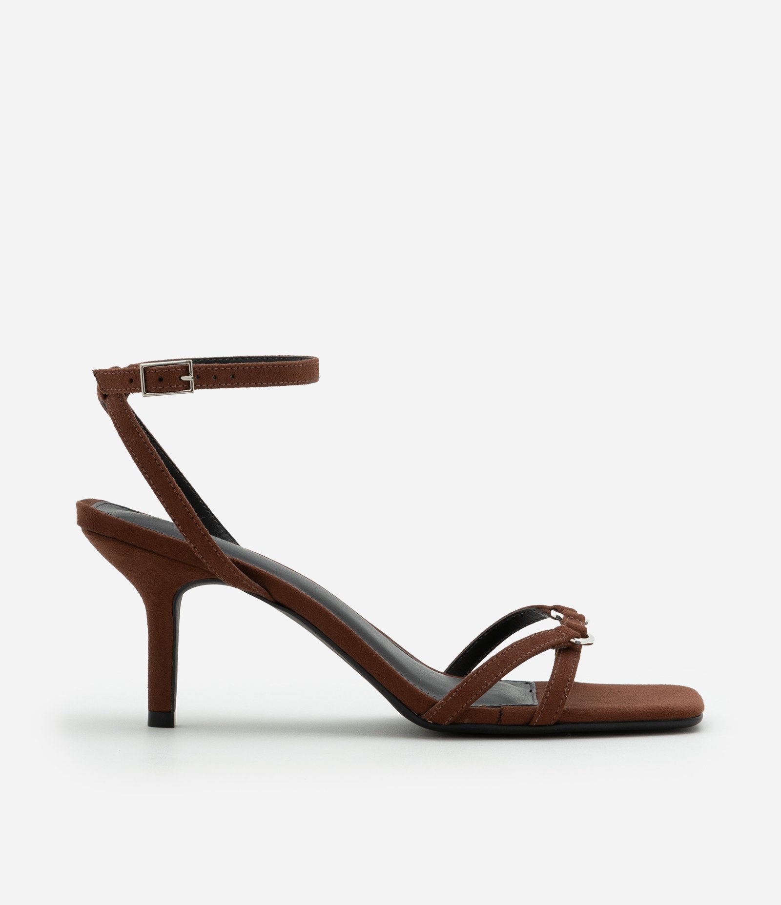 Sandália com Tiras Finas e Detalhes de Argolinhas Marrom 1