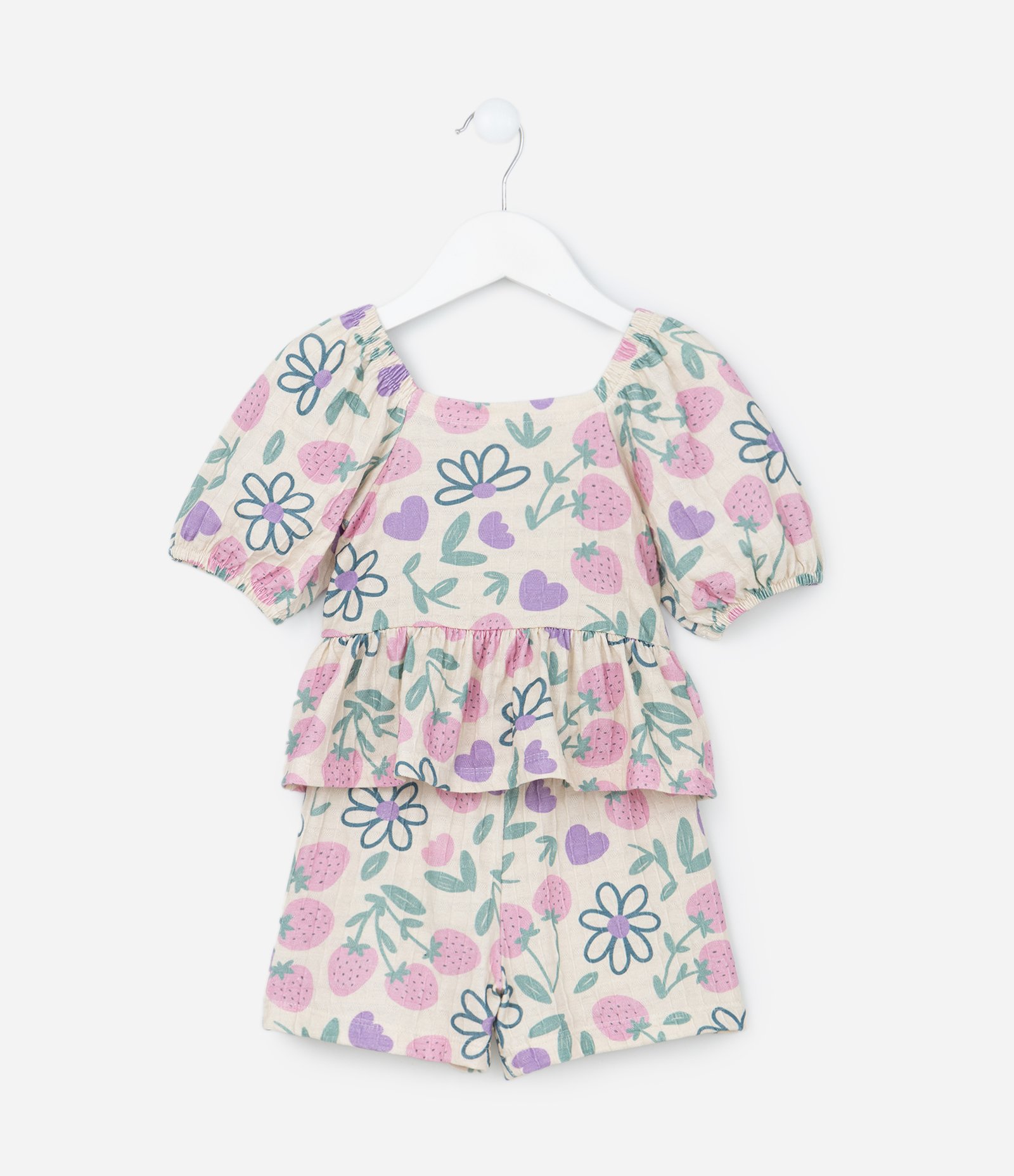 Conjunto Infantil Texturizado com Estampa Moranguinhos - Tam 1 a 6 Anos Rosa 1