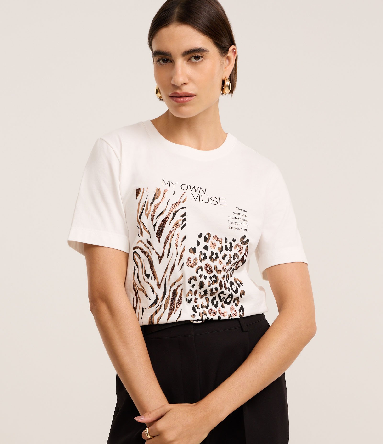 Camiseta em Algodão com Estampa Zebra e Onça Branco 2