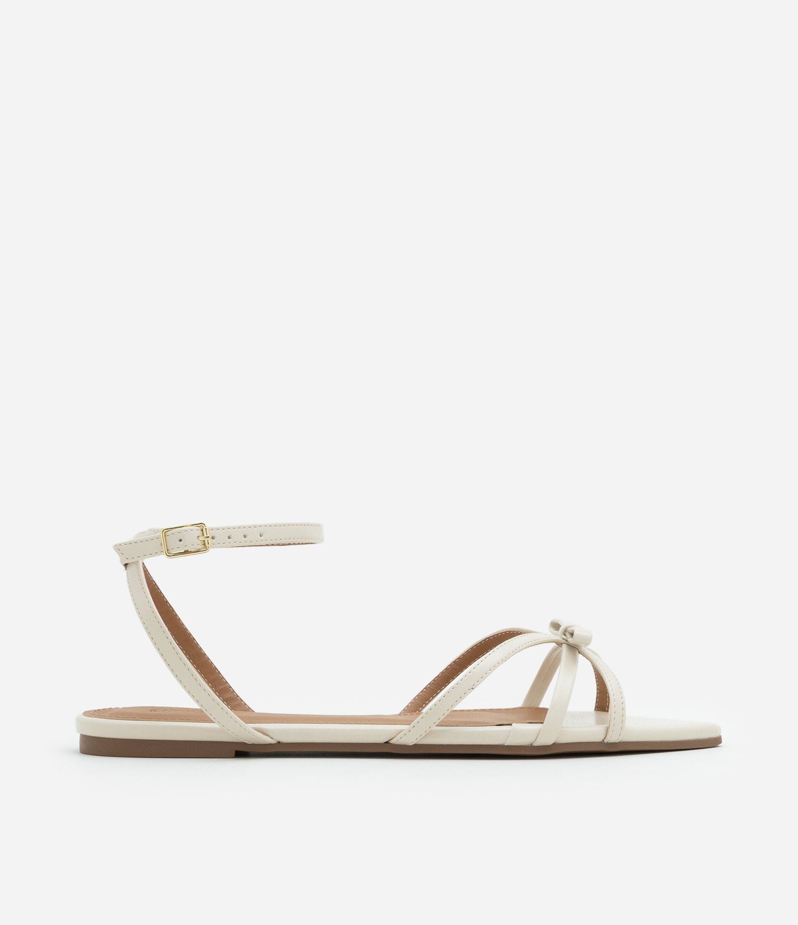 Rasteira em PU com Tiras Finas e Detalhe de Laço Off White 1
