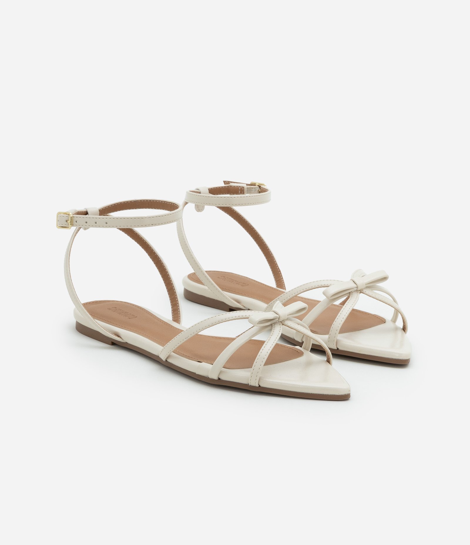 Rasteira em PU com Tiras Finas e Detalhe de Laço Off White 2