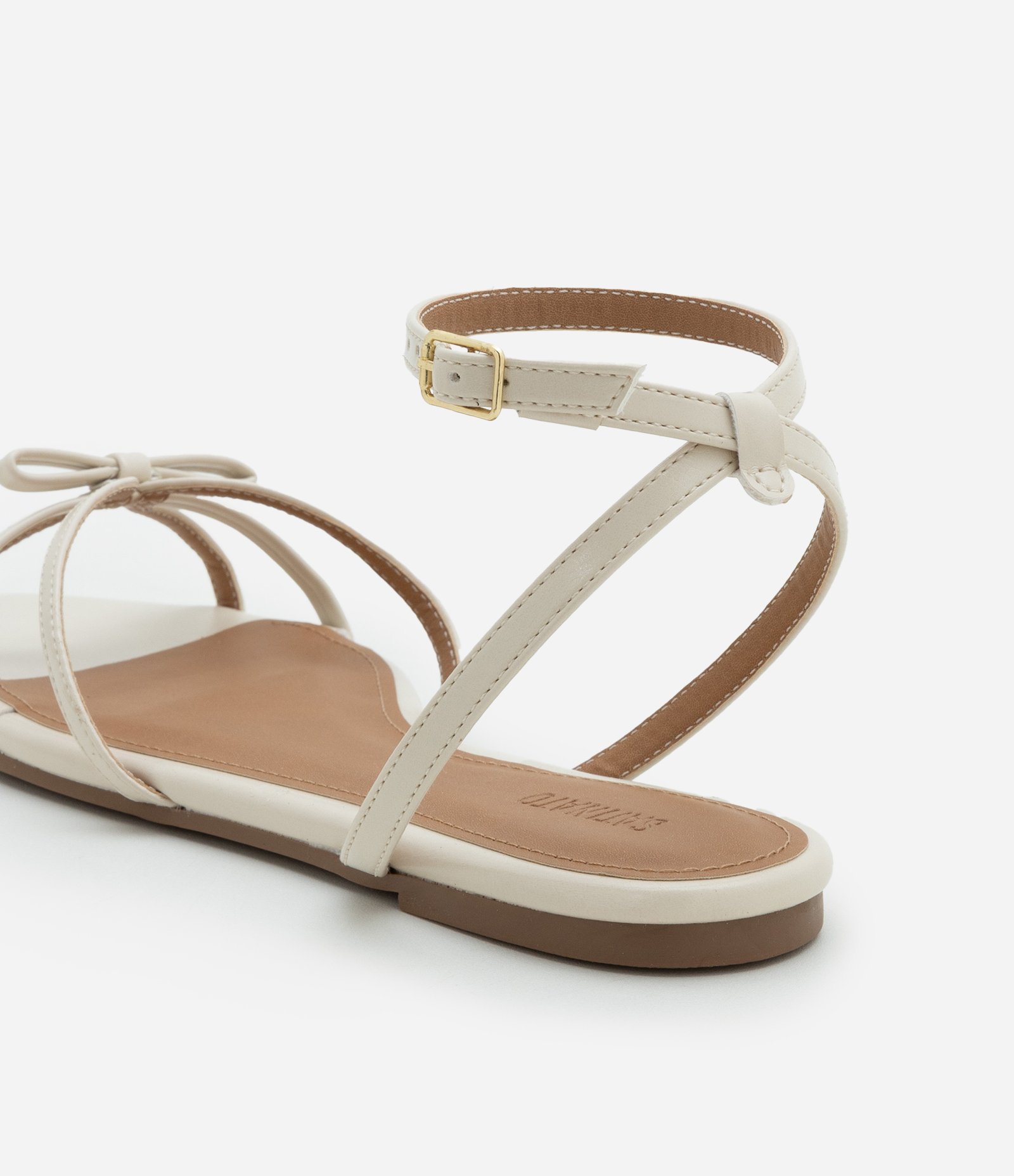 Rasteira em PU com Tiras Finas e Detalhe de Laço Off White 3
