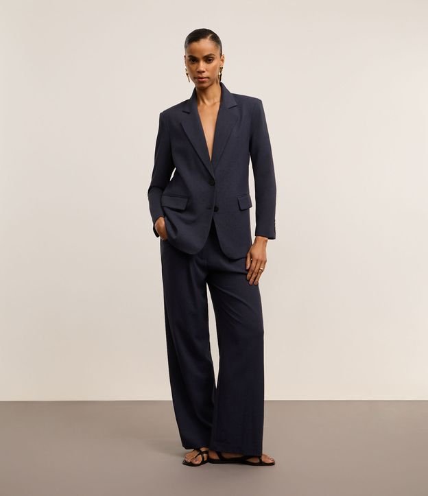 Calça Wide Leg Alfaiatada com Pregas e Aplicação de Strass