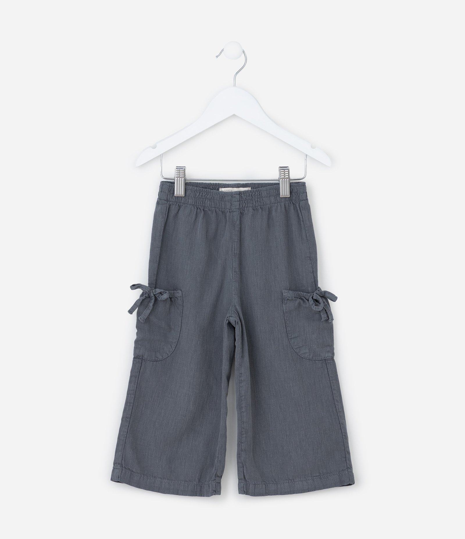 Calça Wide Leg Infantil com Bolsinhos e Laços - Tam 1 a 6 Anos Cinza 1