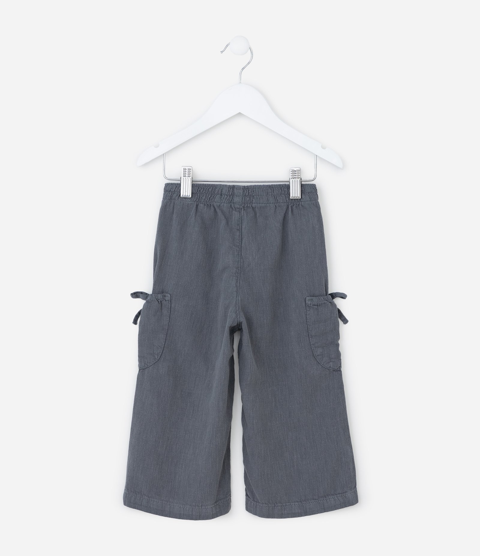 Calça Wide Leg Infantil com Bolsinhos e Laços - Tam 1 a 6 Anos Cinza 2